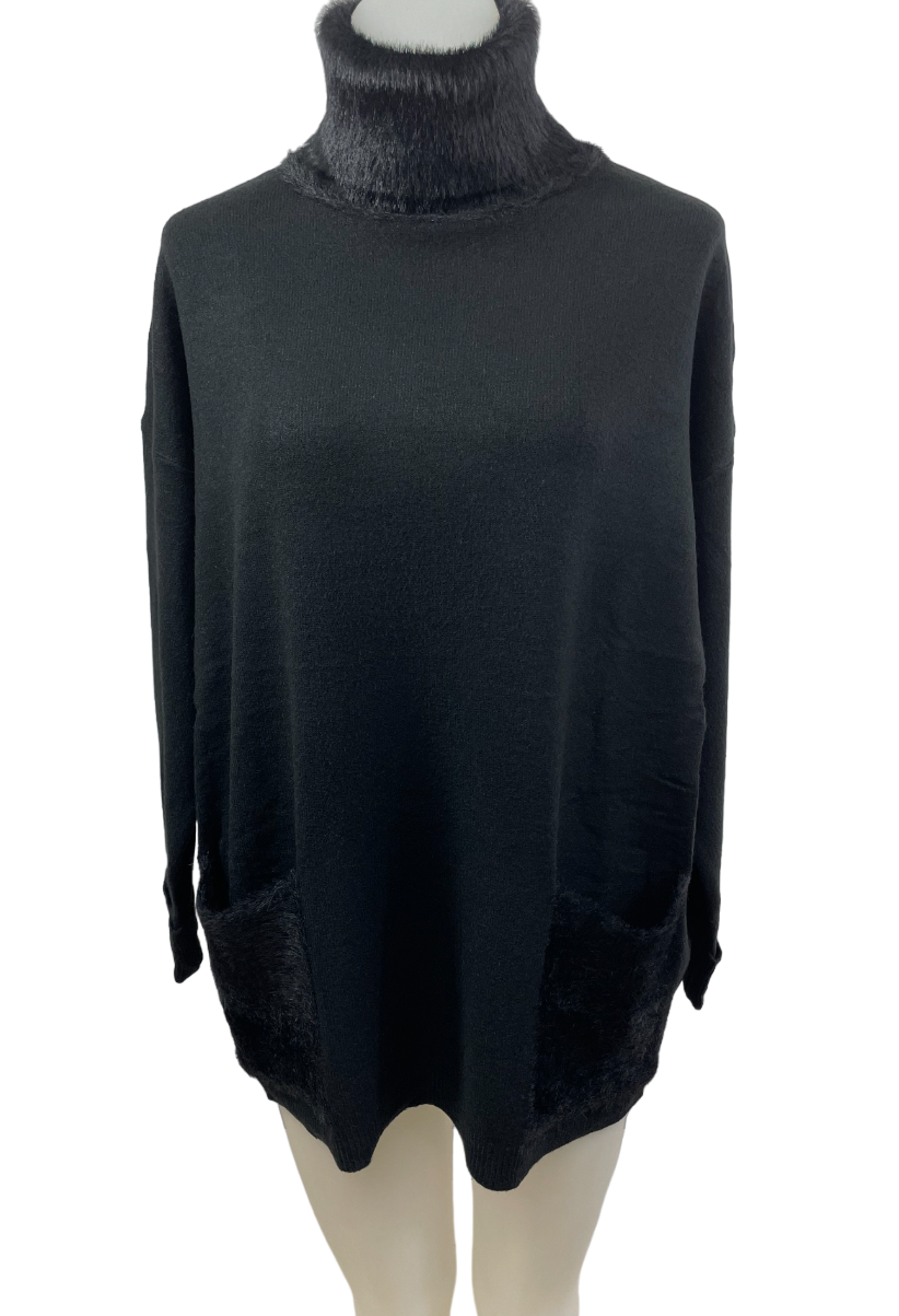 Chandail en tricot au col/poches en angora