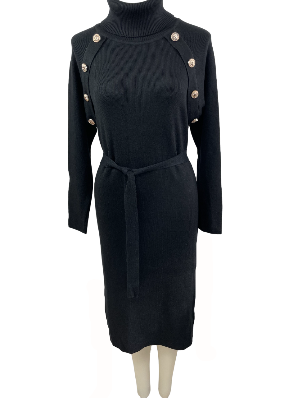 Charger l'image dans la galerie, Robe en tricot avec boutons dorés + ceinture
