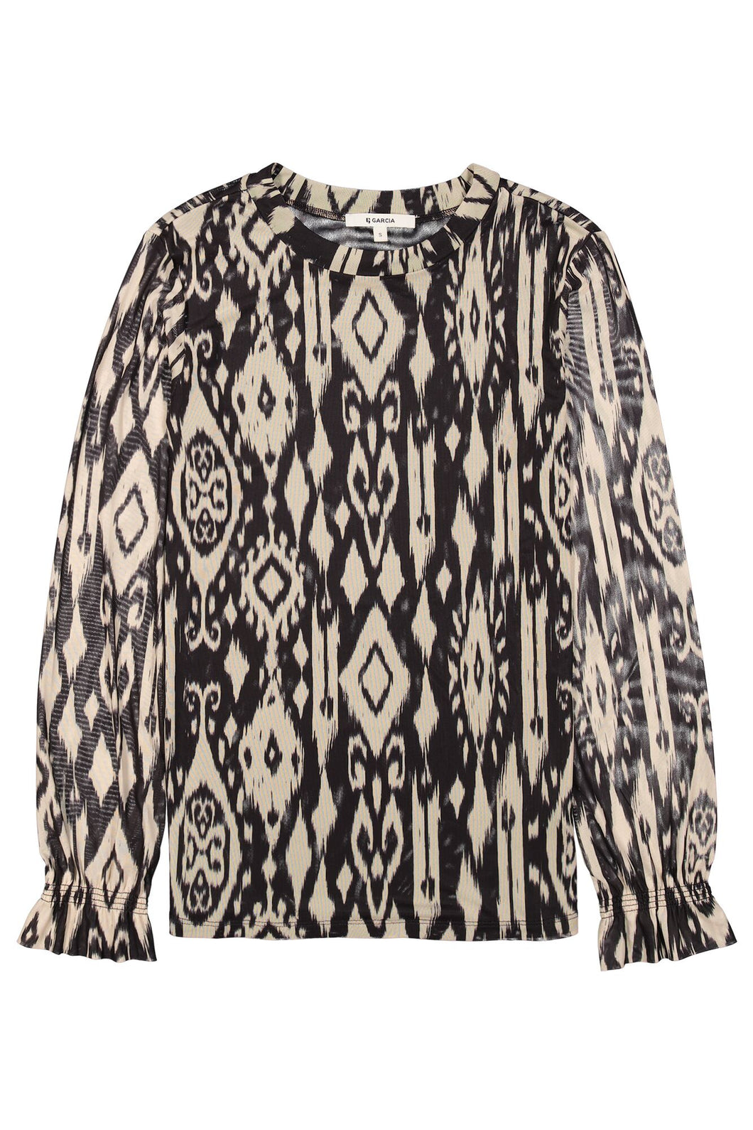 Printed mesh Top with frills on sleeves