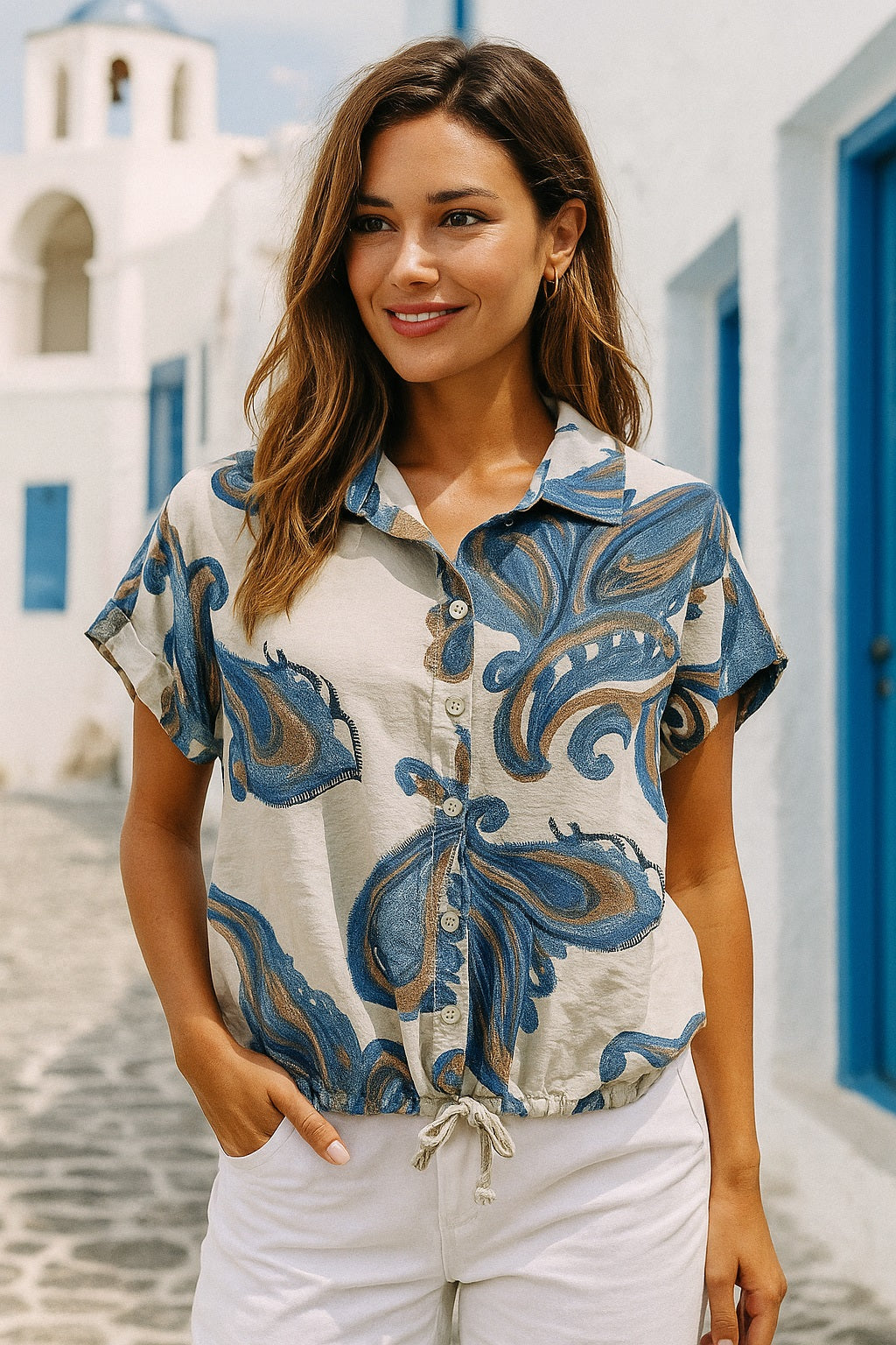 Paisley print button-down blouse