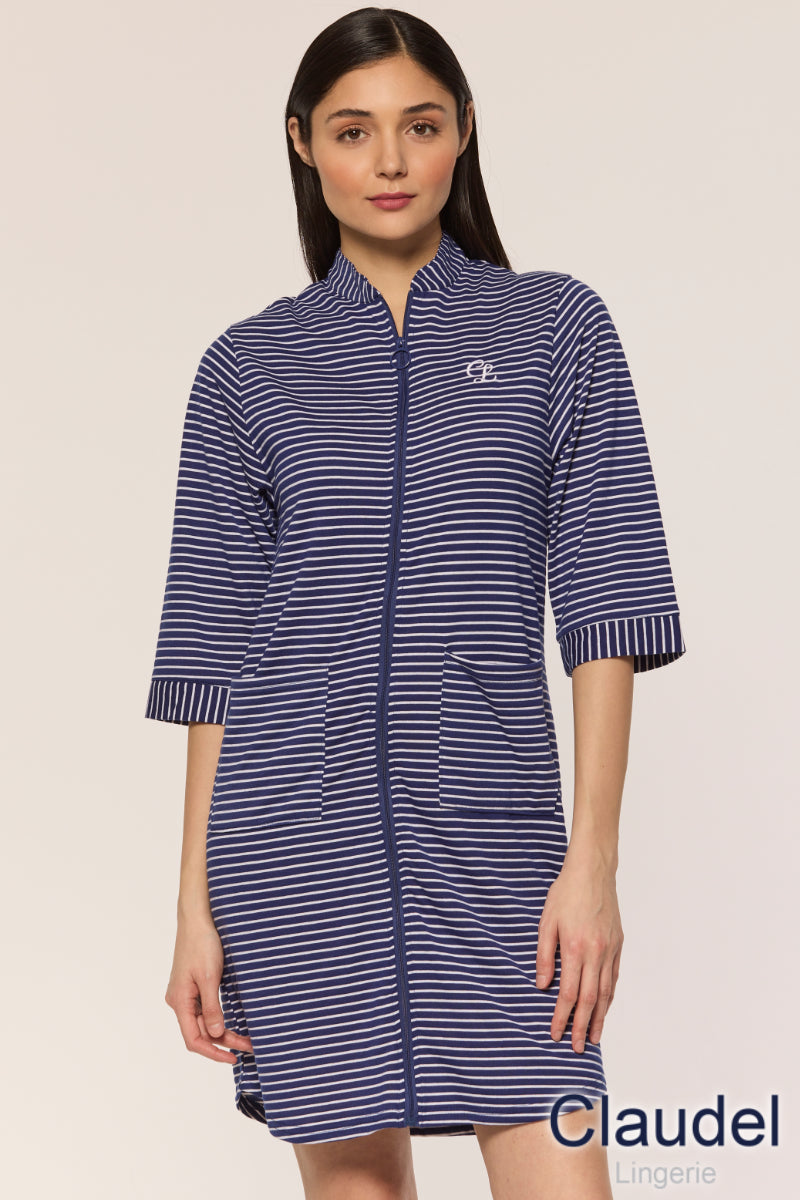 Load image in gallery, Striped Zippered Bathrobe/Dressing Gown
