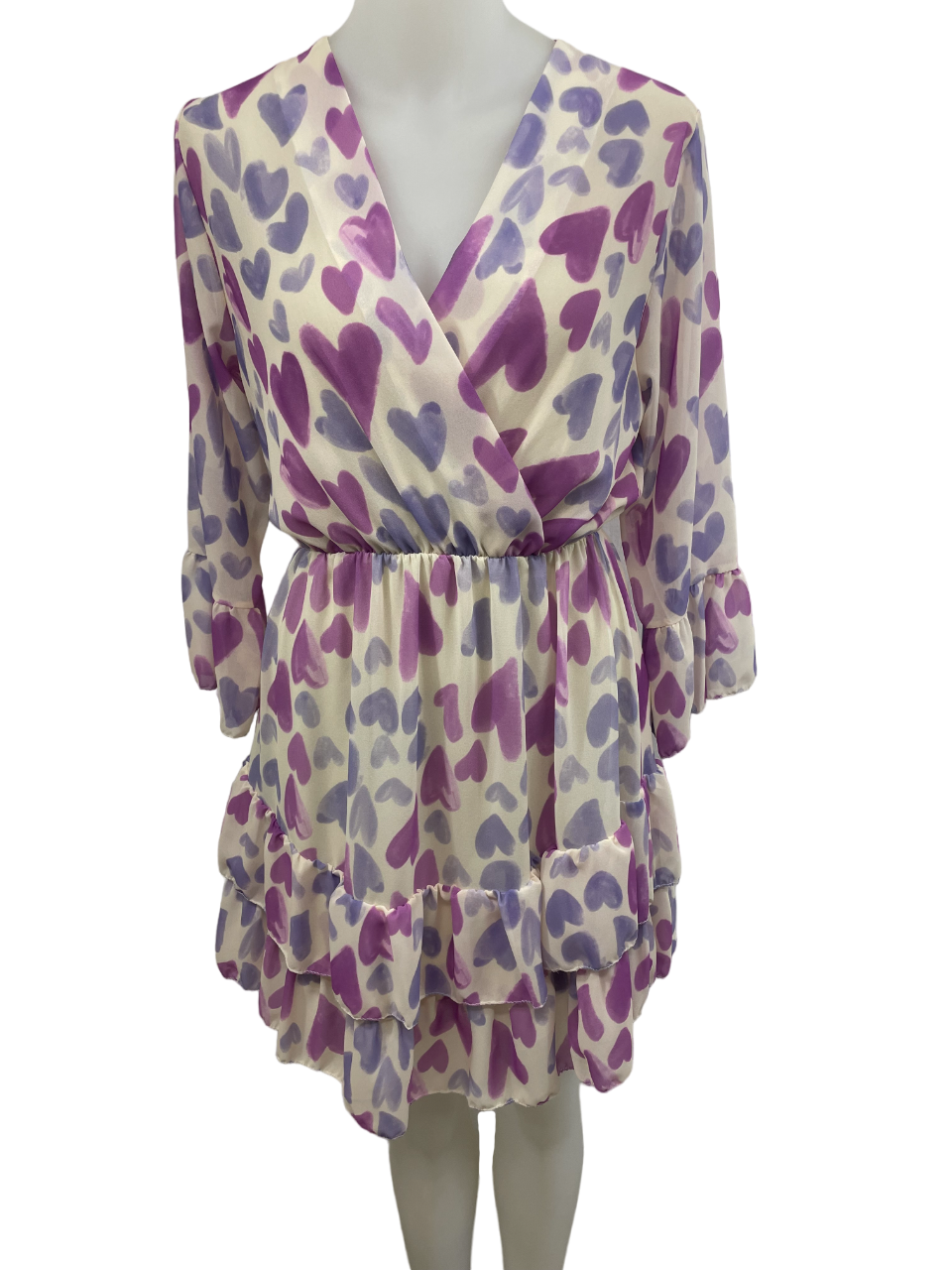 Charger l'image dans la galerie, Robe en chiffon imp. cœurs et doublée avec froufrous
