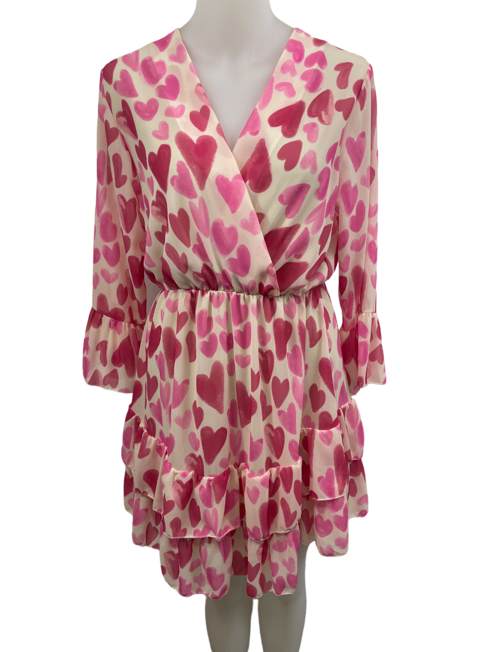 Charger l'image dans la galerie, Robe en chiffon imp. cœurs et doublée avec froufrous
