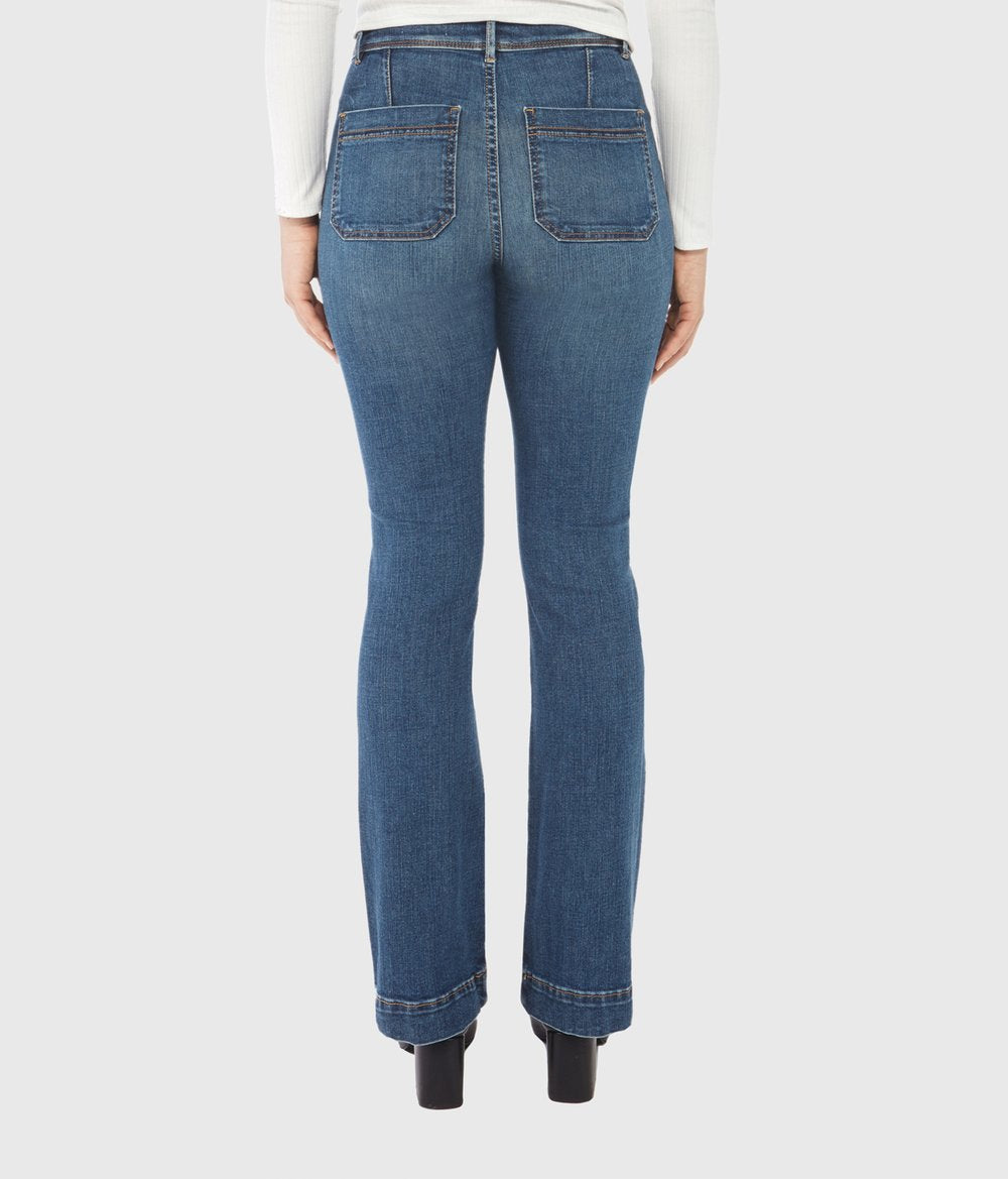 Charger l'image dans la galerie, Pantalon bootcut à taille haute en jean extensible et durable
