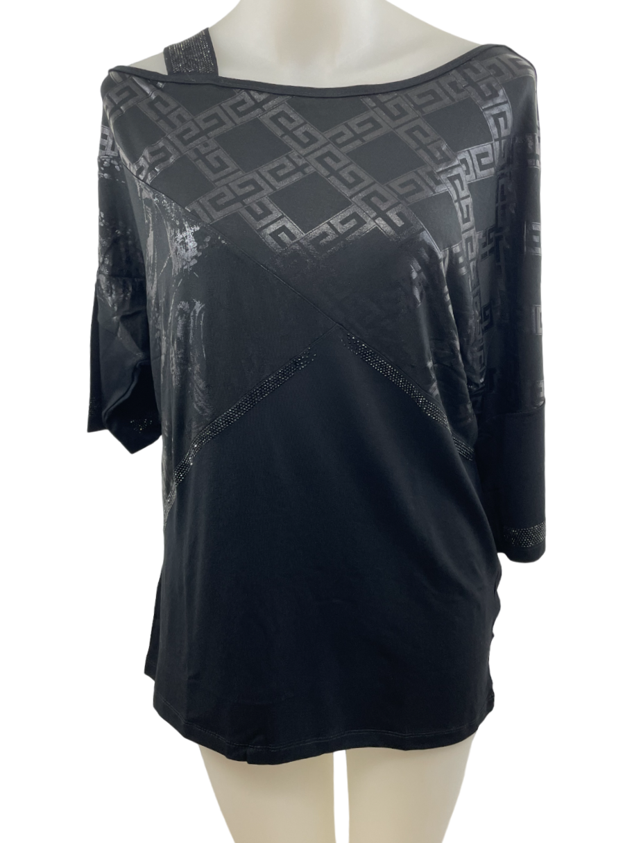 Upload image to gallery, Top printed tone-on-tone with lustrous bias embellished with rhinestones/seals
