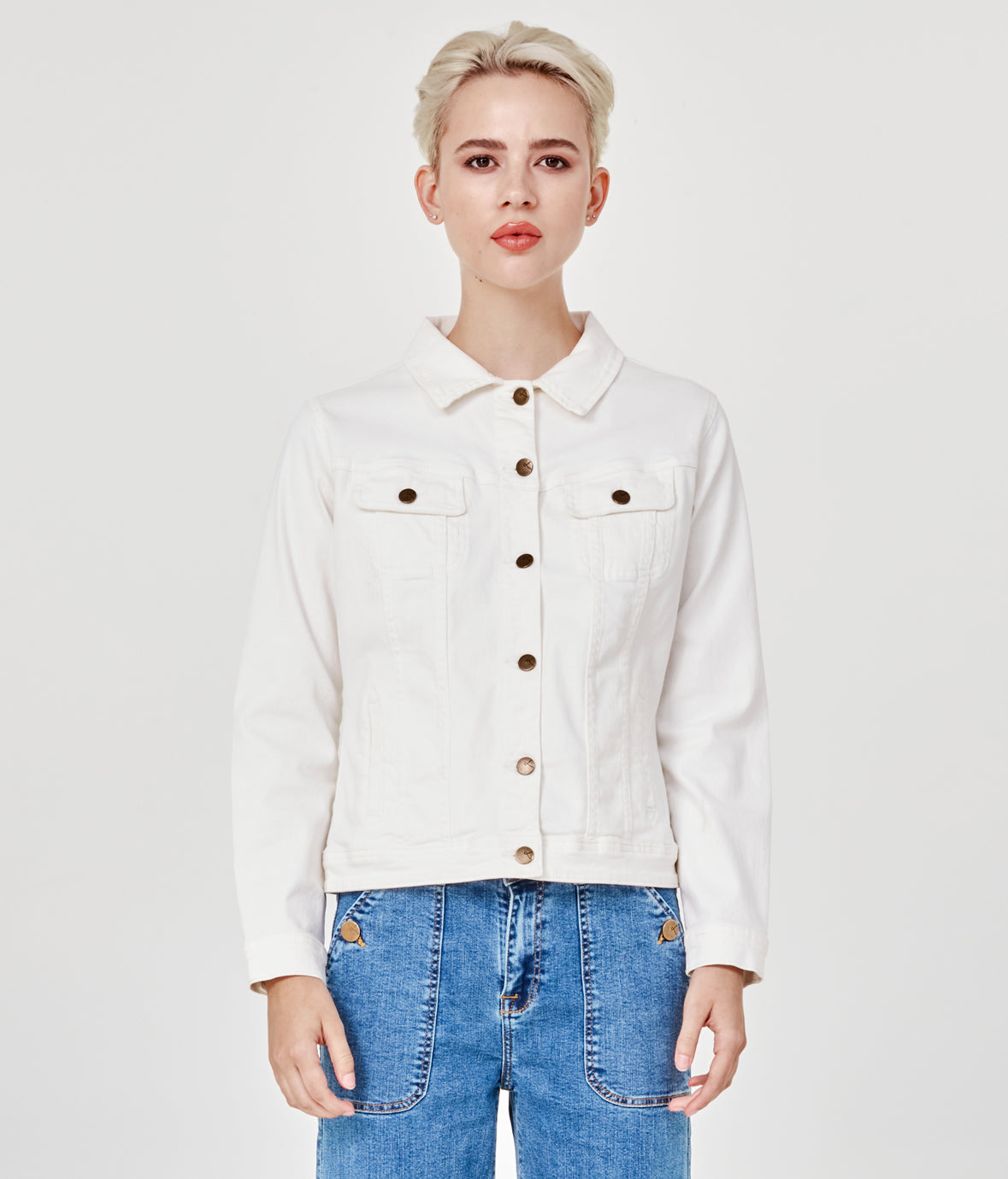 Charger l'image dans la galerie, Veste classique ivoire en denim extensible
