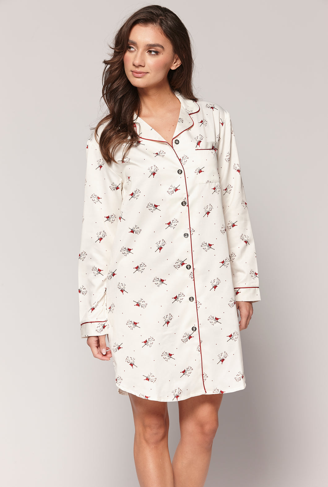Brushed satin bird print shirt
