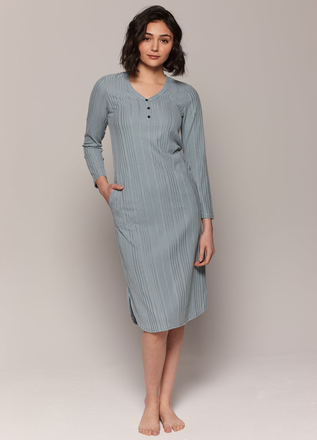 Plain long v-neck lounge dress