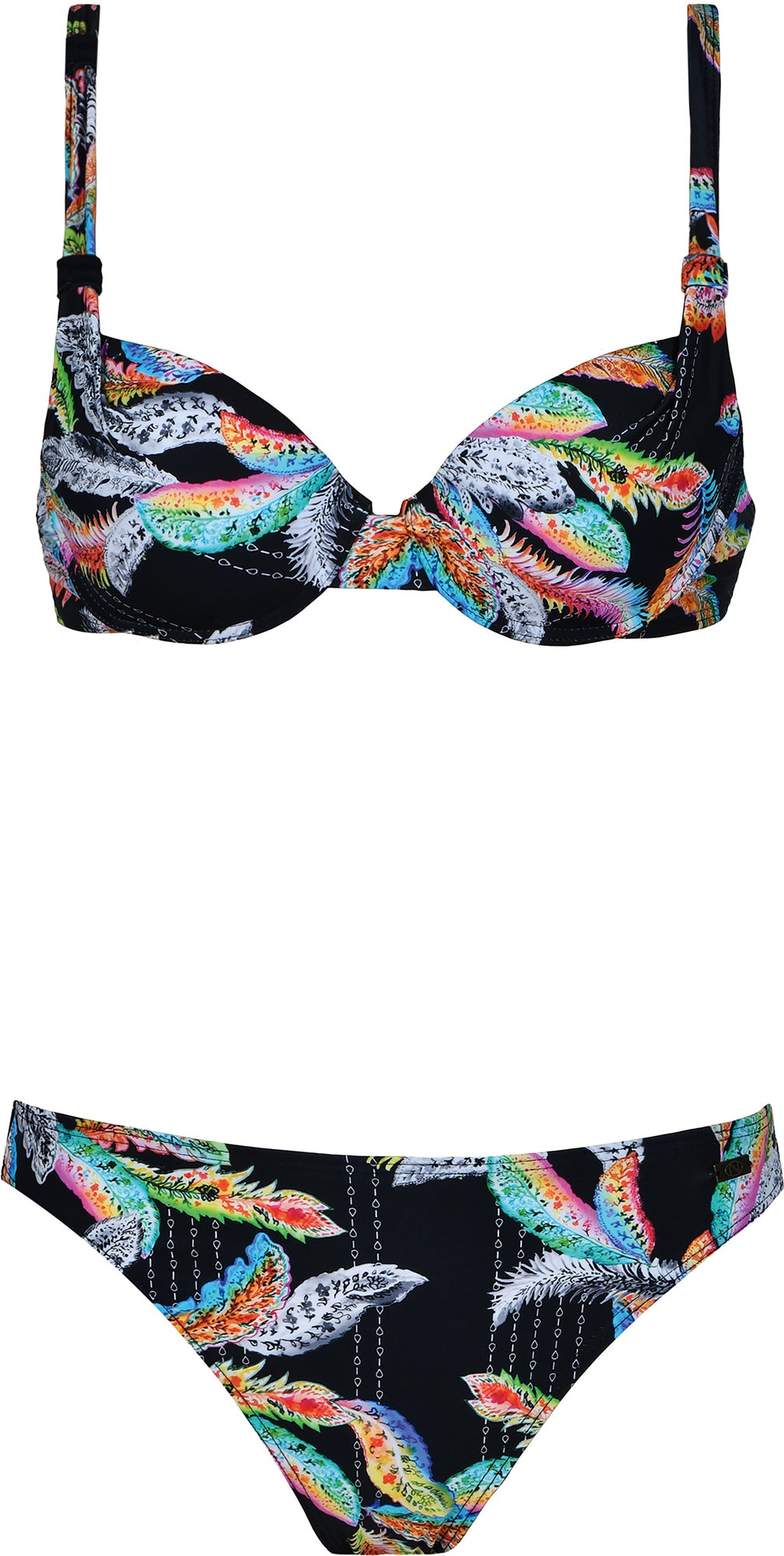 Charger l'image dans la galerie, Ensemble maillot bikini coussiné imprimé de plumes
