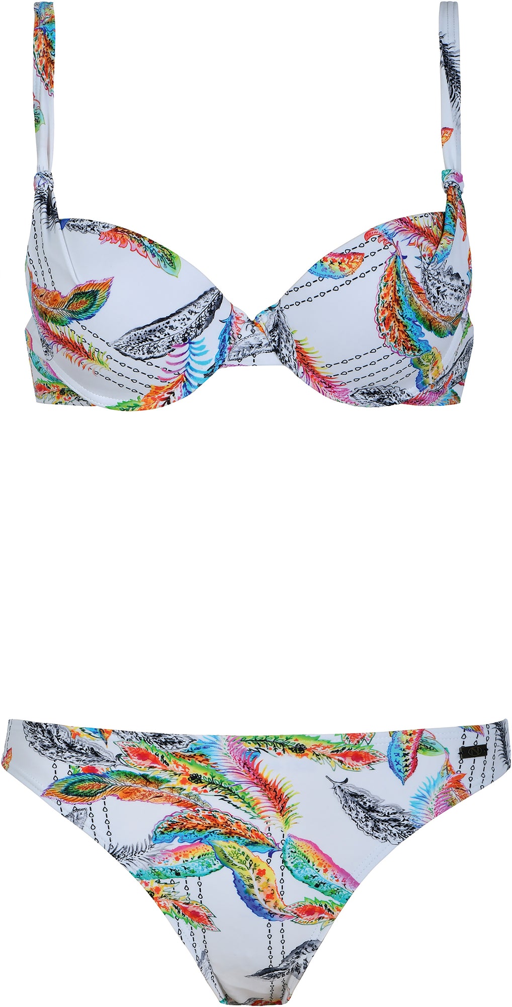 Charger l'image dans la galerie, Ensemble maillot bikini coussiné imprimé de plumes

