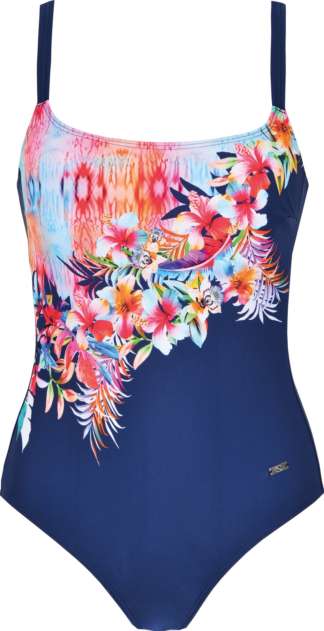 1pc navy floral print bias shirt