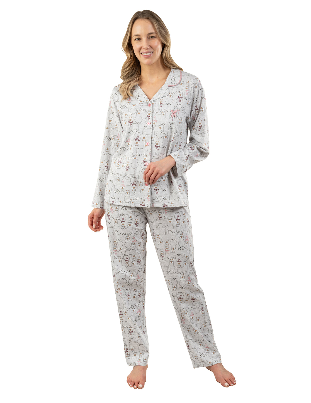 Pyjama boutonné en coton jersey imprimé de lamas