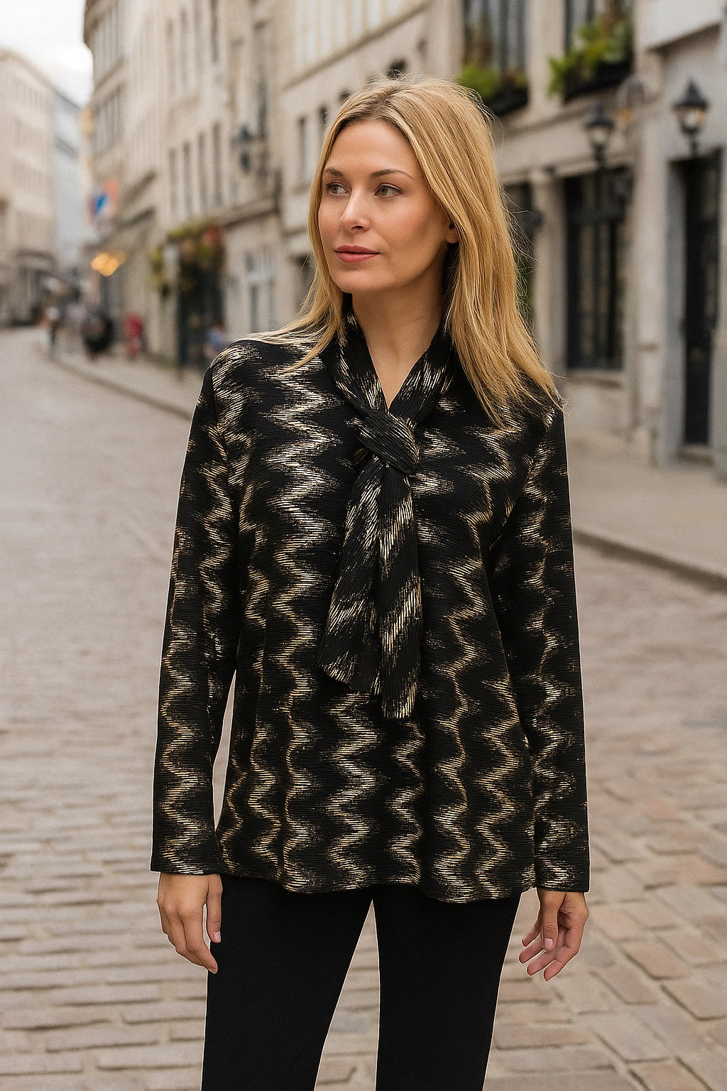 Charger l&#39;image dans la galerie, Haut à chevrons en lurex avec foulard
