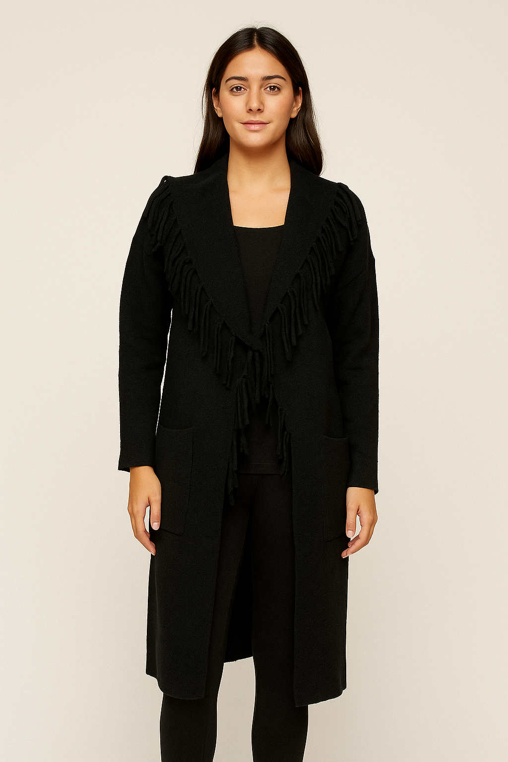 Charger l&#39;image dans la galerie, Veste 3/4 tricot franges col
