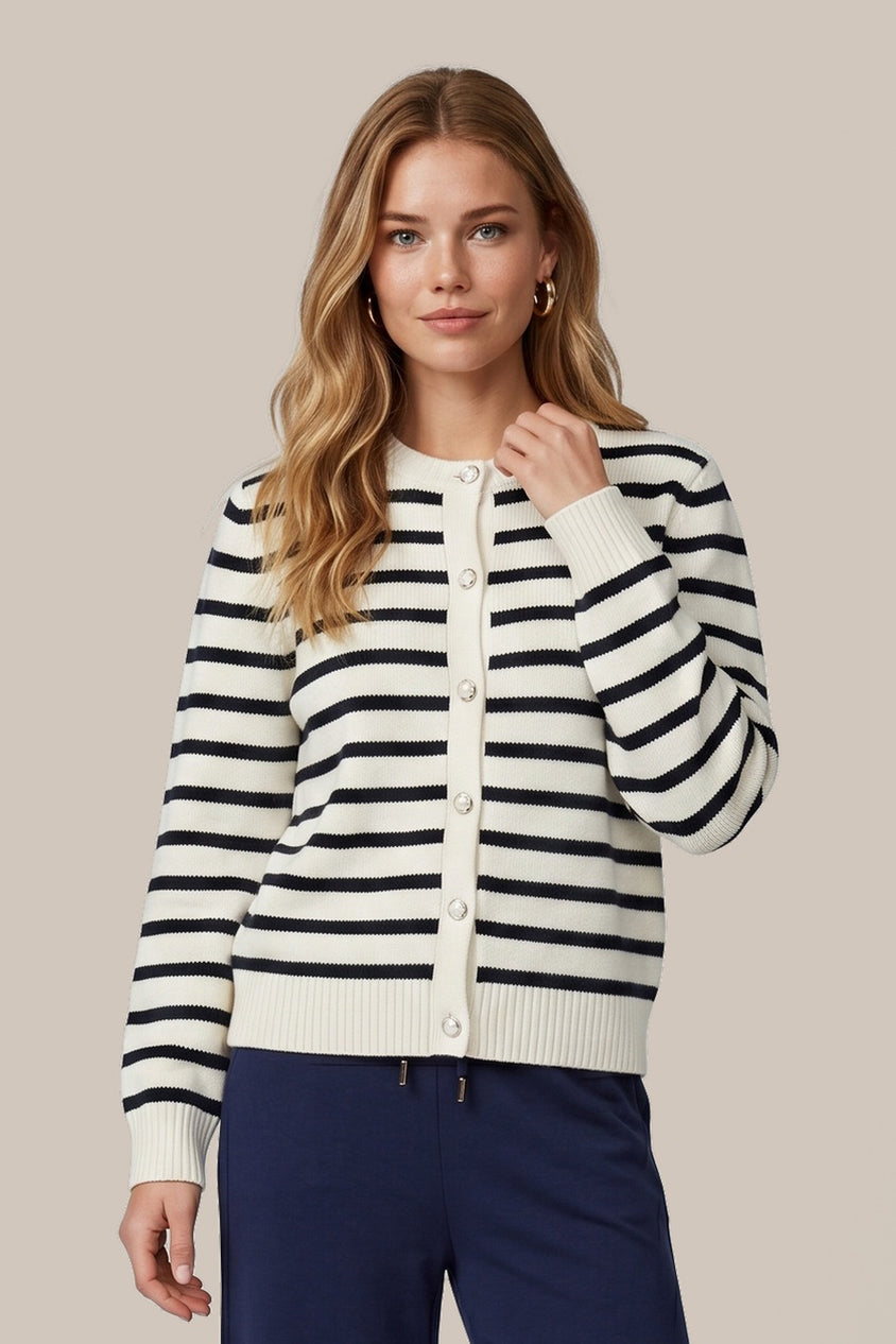 Charger l'image dans la galerie, Cardigan Aimy en tricot rayé à boutons perlés

