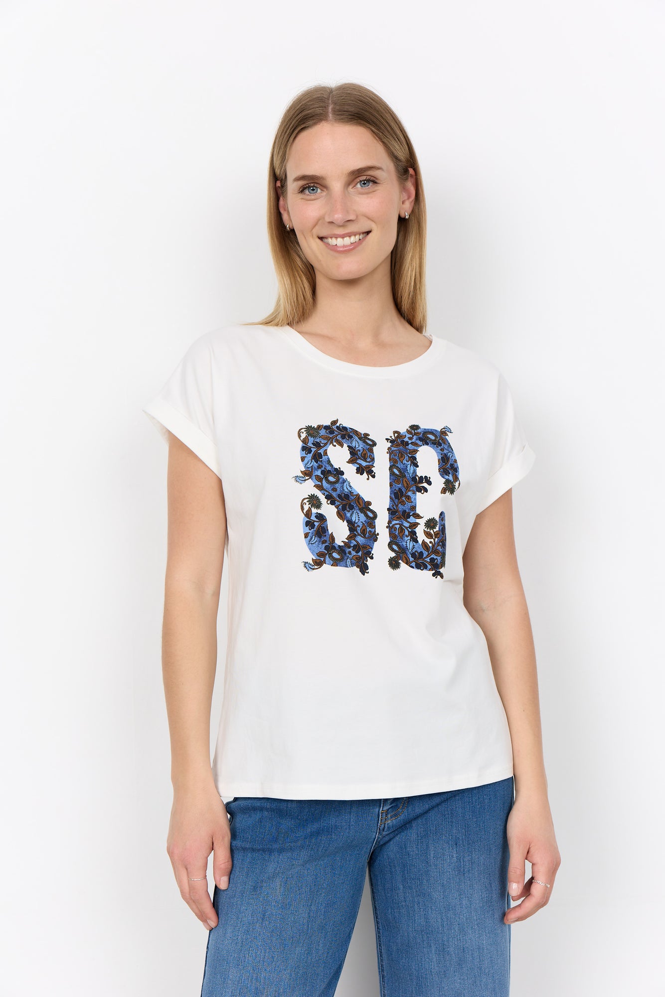 Charger l'image dans la galerie, T-shirt en coton au logo SC fleuri

