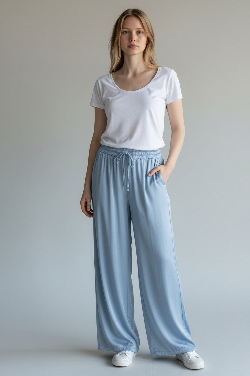 Charger l'image dans la galerie, Pantalon palazzo en tencel luisant
