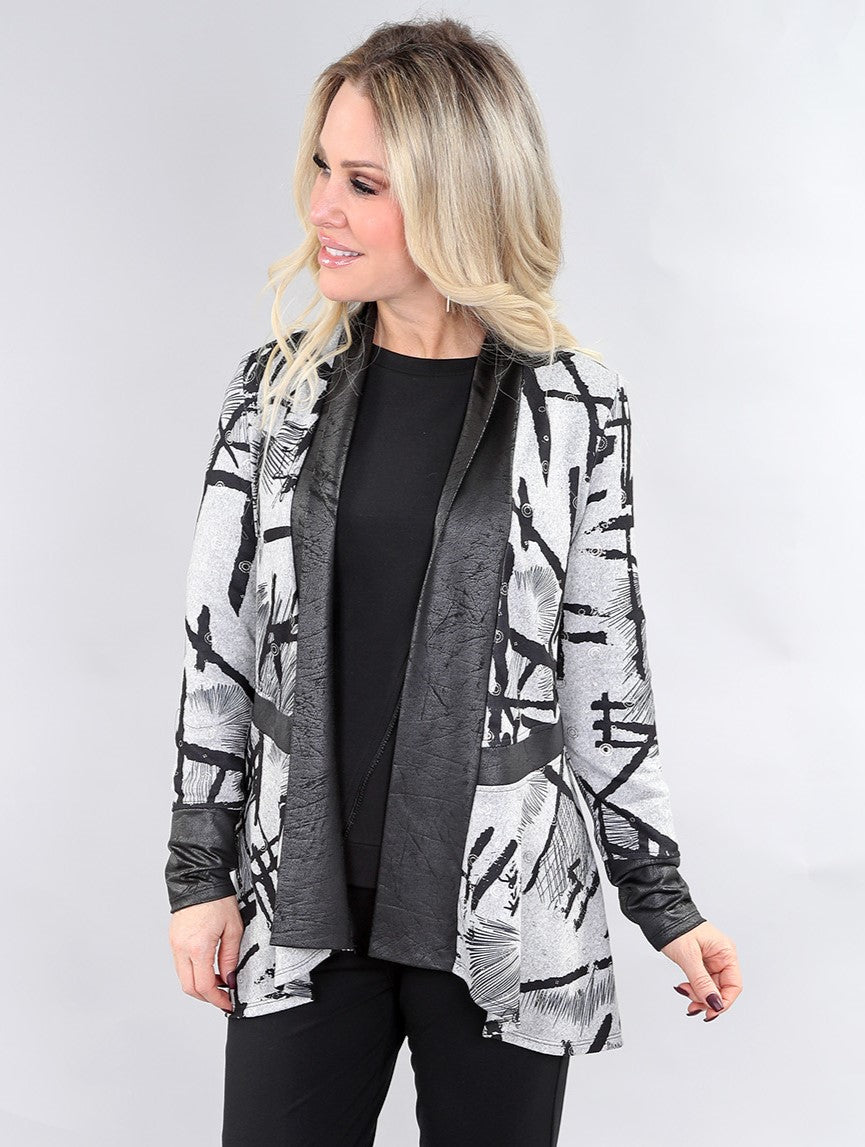 Cardigan imprimé avec finition lustrée/cuirette vegan
