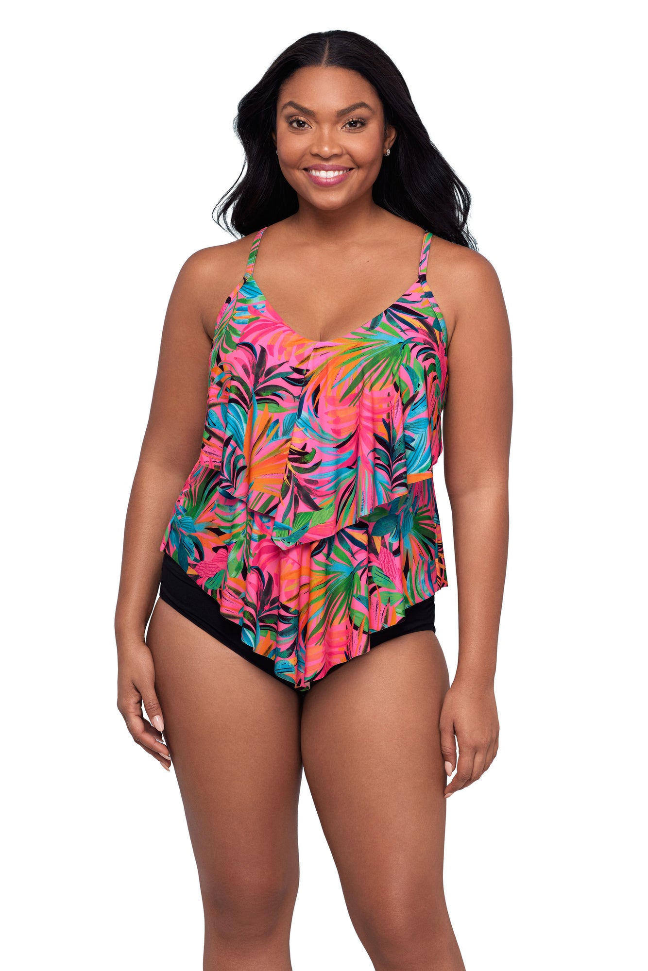Charger l'image dans la galerie, Haut de maillot tankini à volants et en pointe Palmiers amazoniens - Séparé
