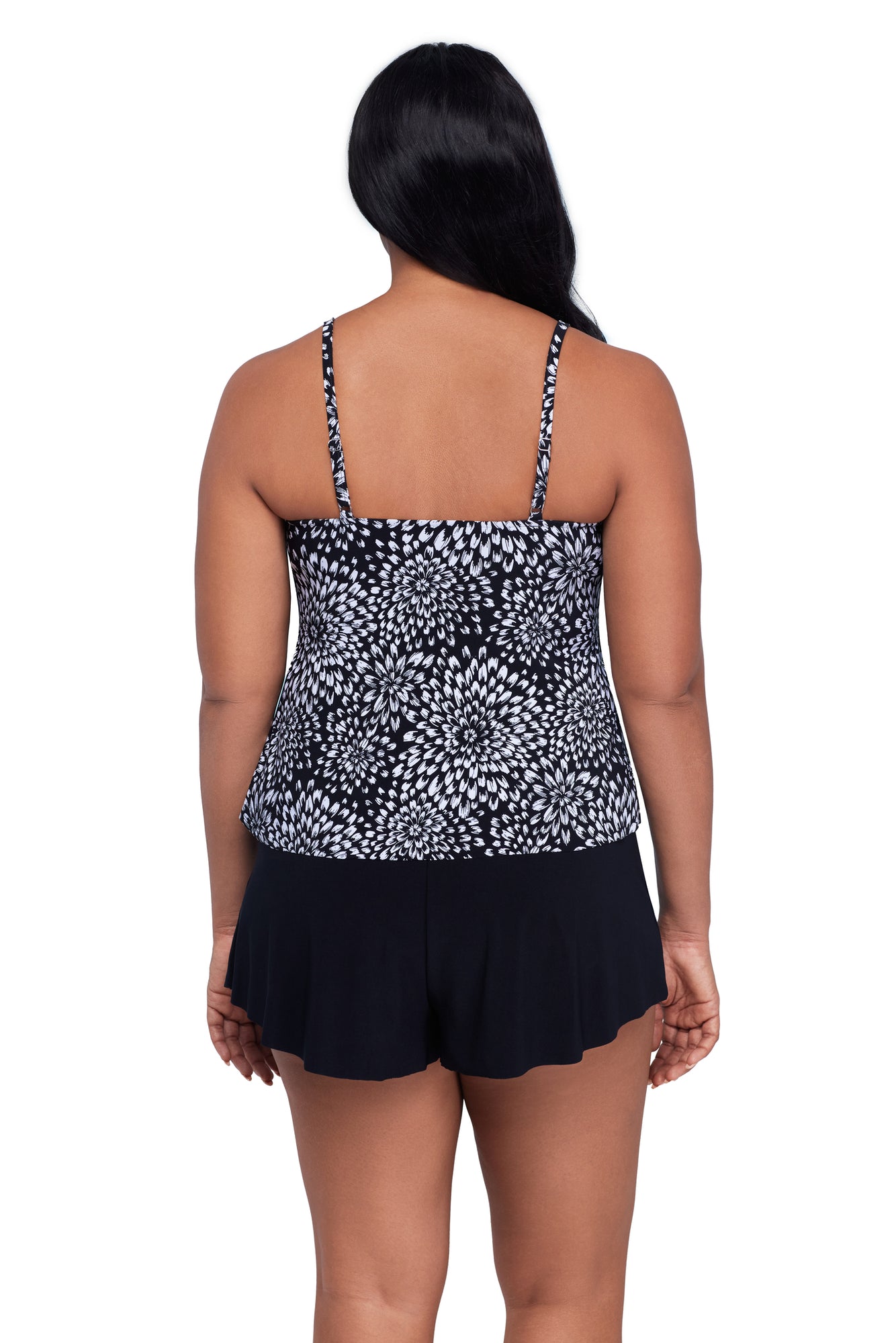 Charger l'image dans la galerie, Haut de maillot tankini à volants et en pointe Noir Blooms - Séparé
