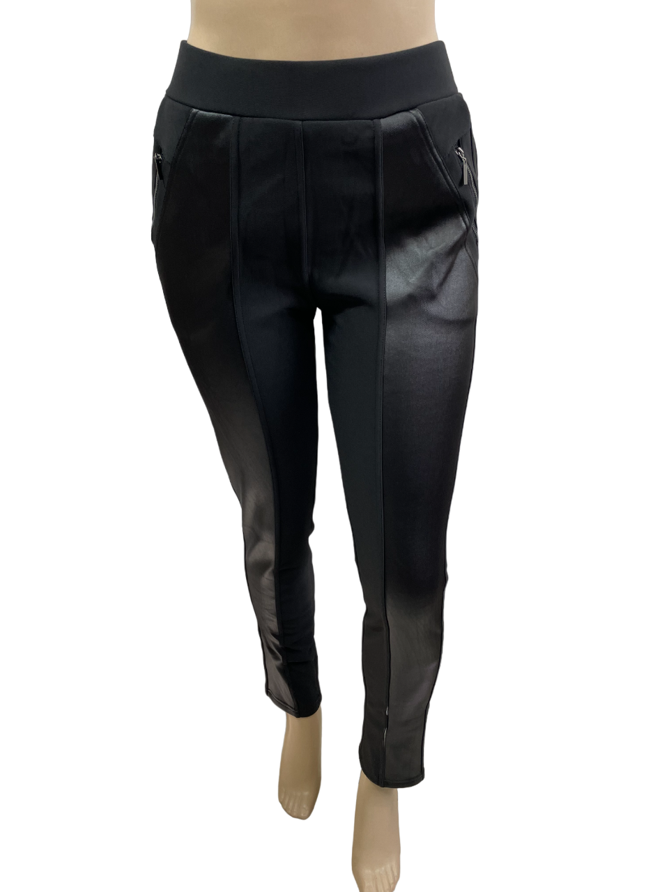 Pantalon legging doublé à insertions de simili cuir