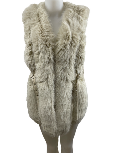 Capuchon avec foulard/cache-cou intégré en coton blanc et fourrure  synthétique noire