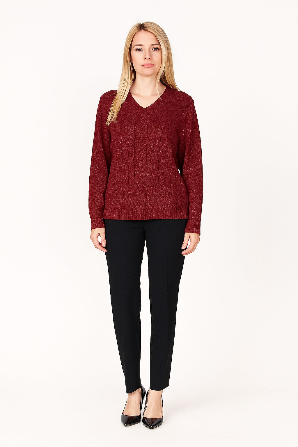 Charger l&#39;image dans la galerie, Chandail en tricot tressé avec une touche lustrée
