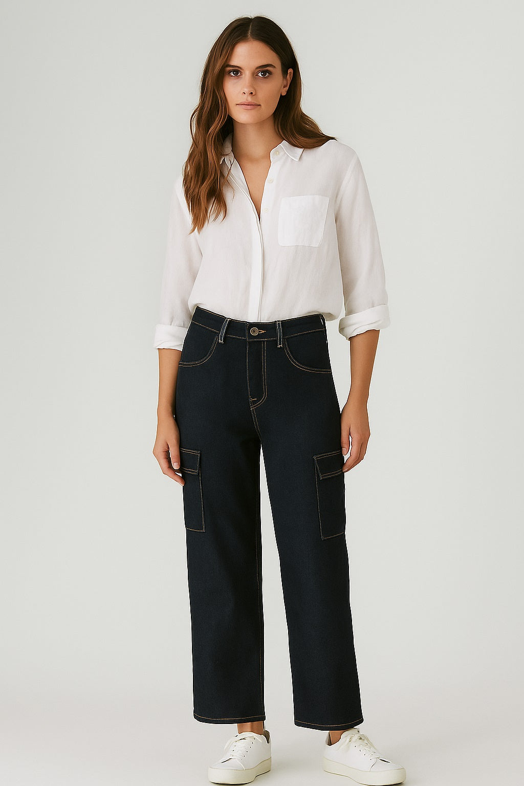 Pantalon jean droit cargo
