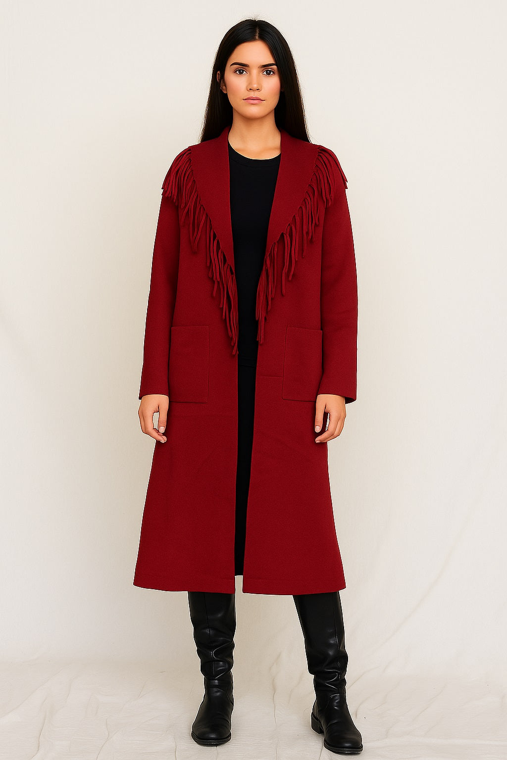 Charger l&#39;image dans la galerie, Veste 3/4 tricot franges col
