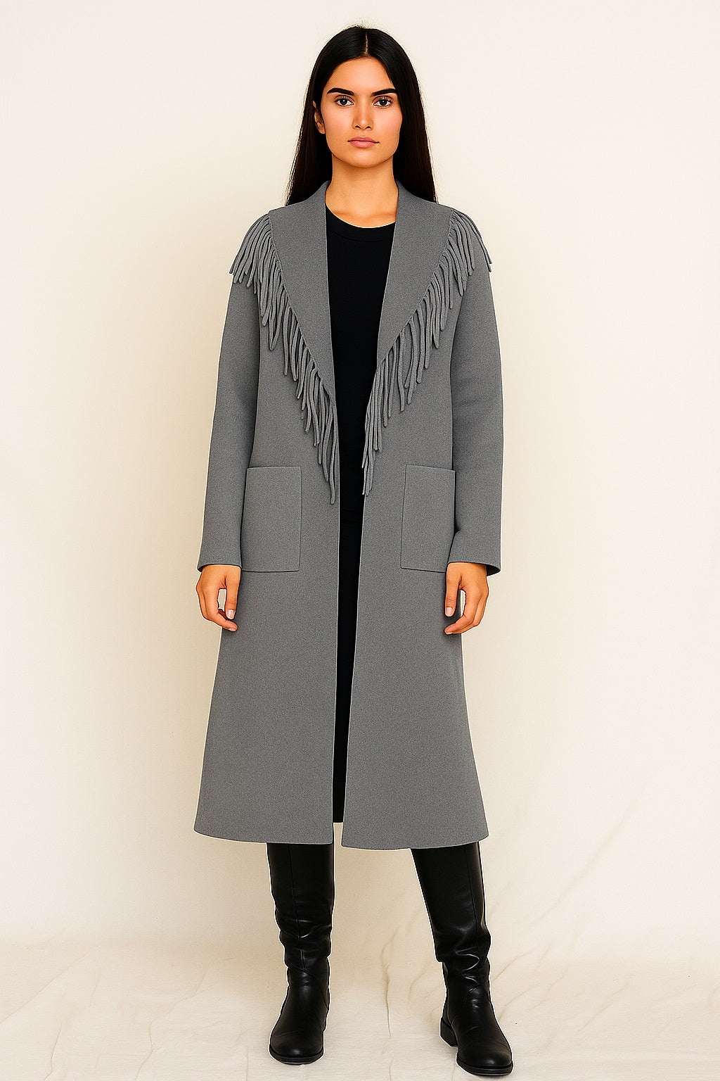 Charger l&#39;image dans la galerie, Veste 3/4 tricot franges col
