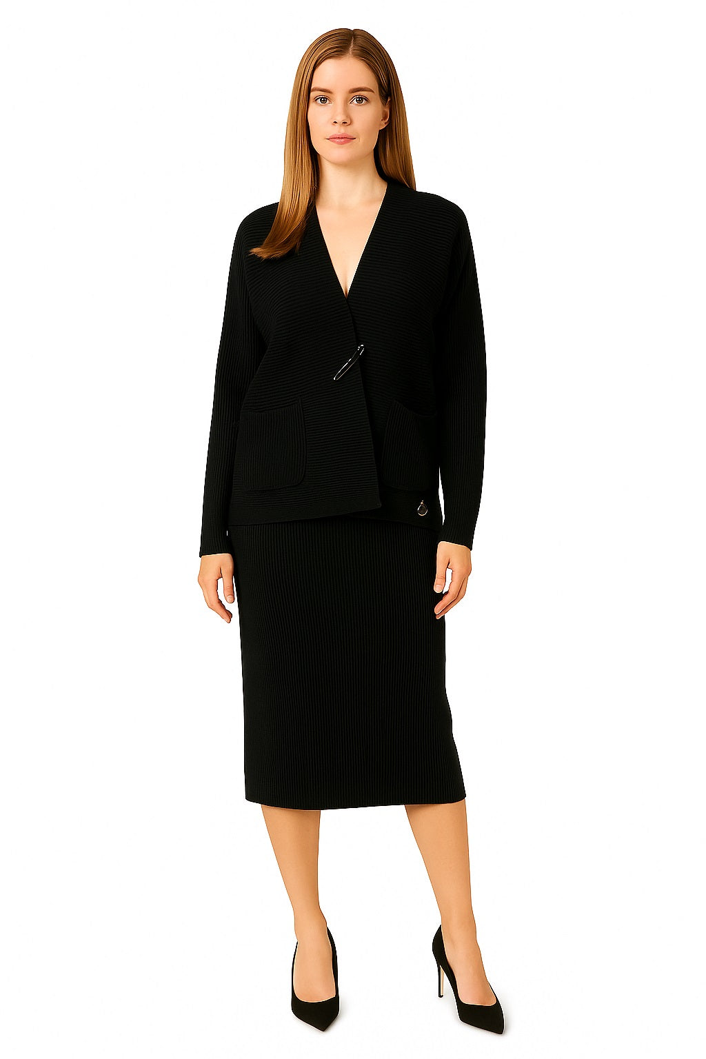 Charger l&#39;image dans la galerie, Ensemble cardigan-jupe en tricot
