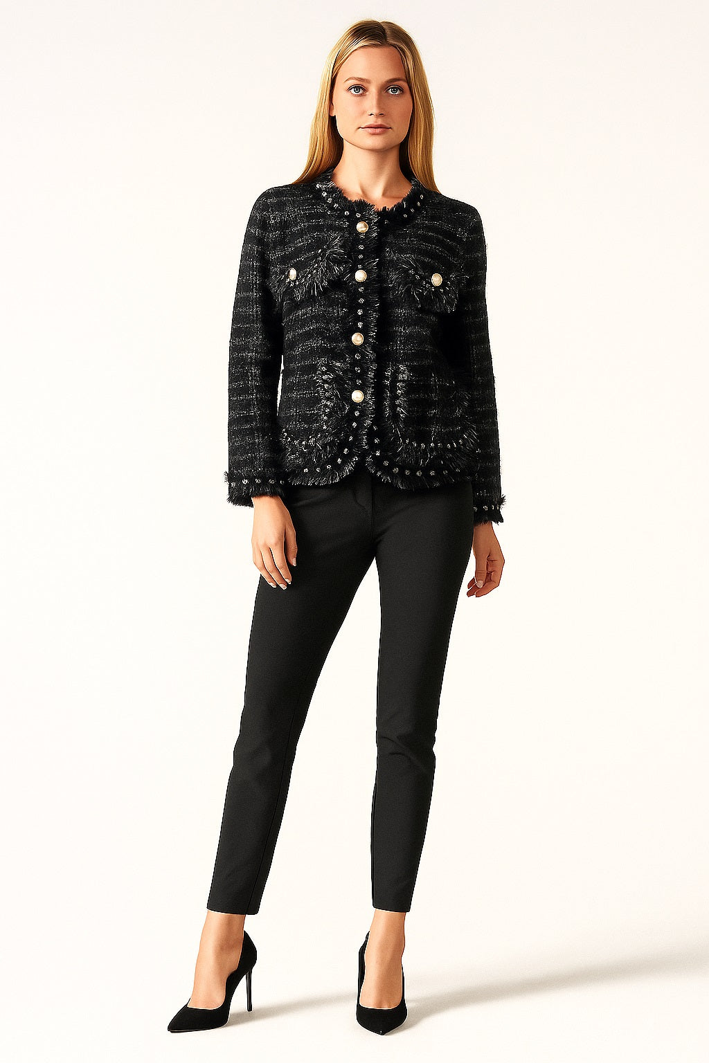 Charger l&#39;image dans la galerie, Veste classique en tricot 2 tons
