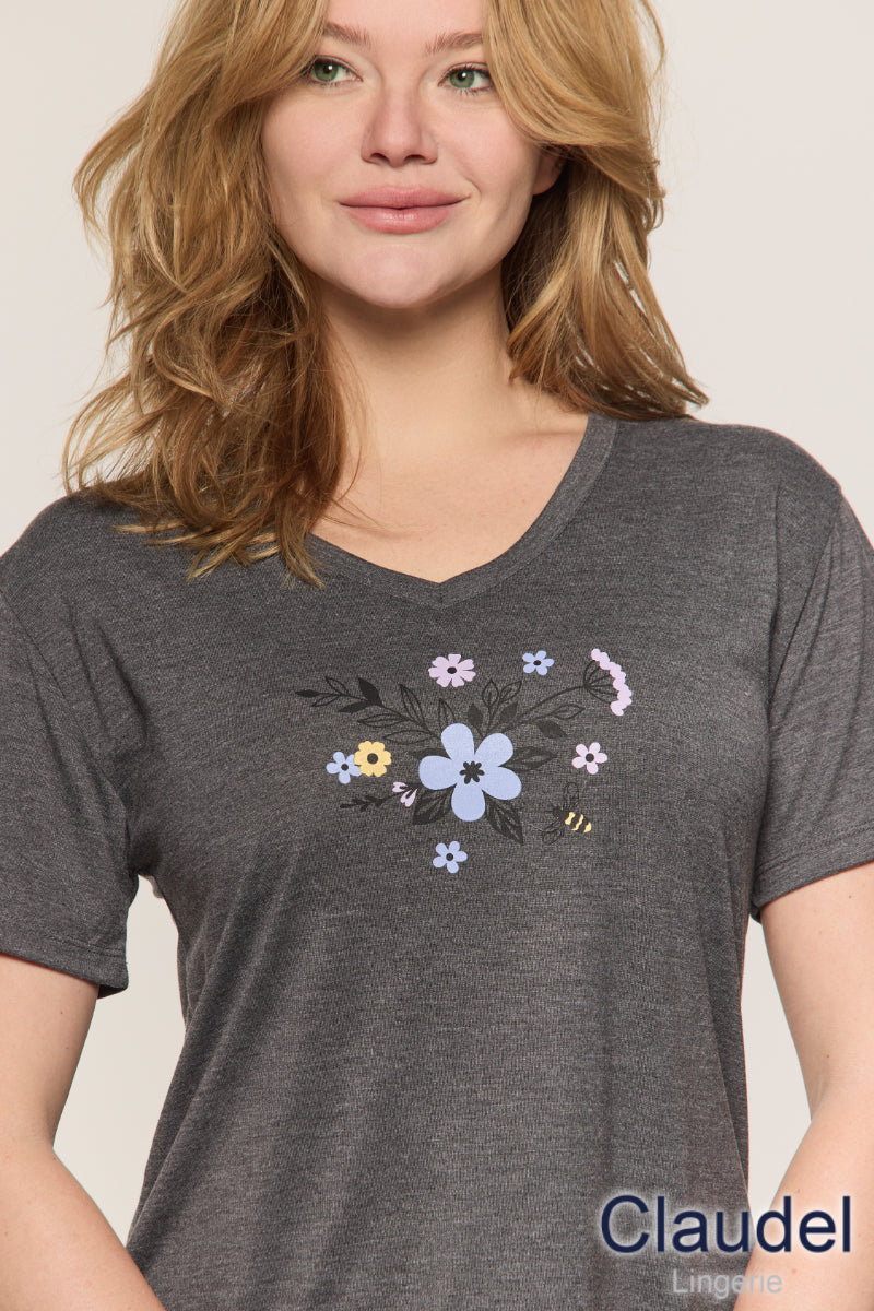 Charger l'image dans la galerie, Pyjama capri imprimé floral/abeilles
